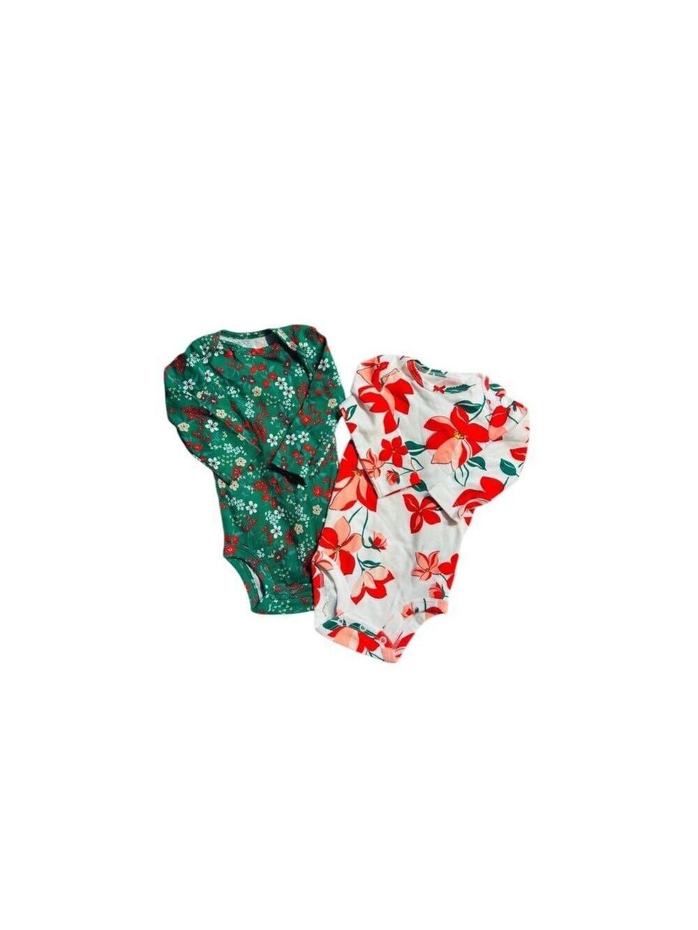 Carter's Set of Two Floral One Piece Long Sleeve Green & White Girls Size 6M